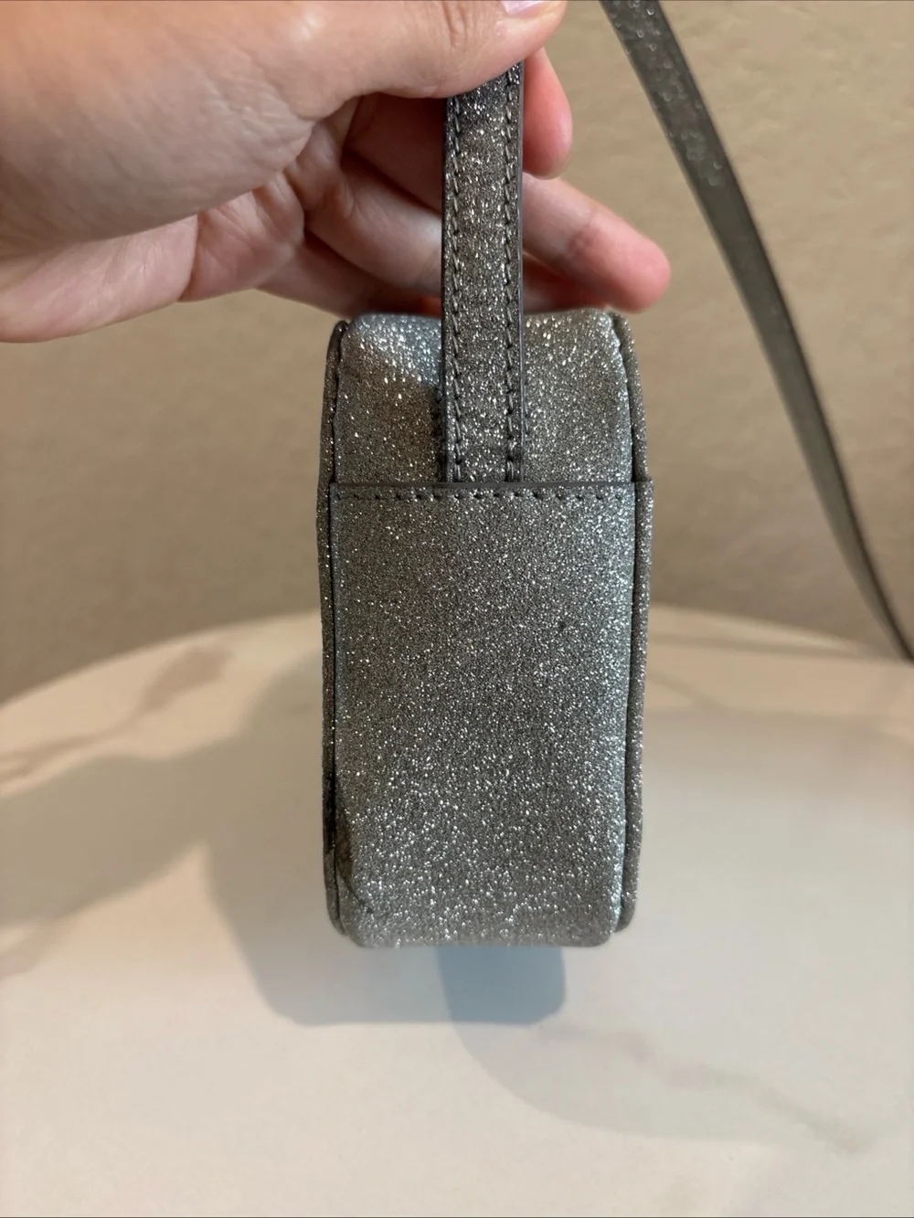 Balenciaga Glitter Silver Leather Camera Crossbody Bag Made In Italy